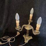 Gold-plated metal desk lamp with leather shade – Vintage elegance