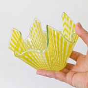 Pair of "Gingham" Chance Brothers cups with yellow checkered pattern and wavy edges.