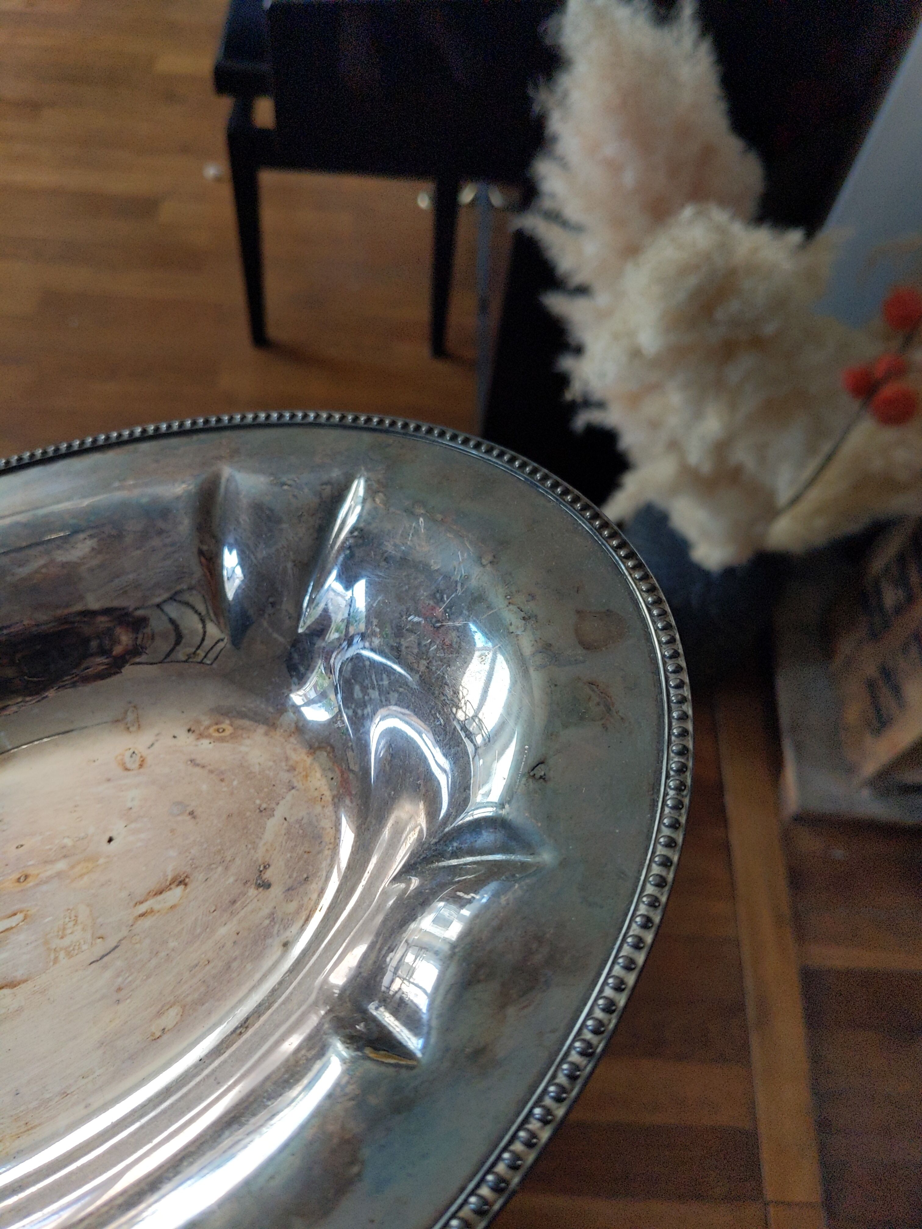 Vintage antique silver metal dish