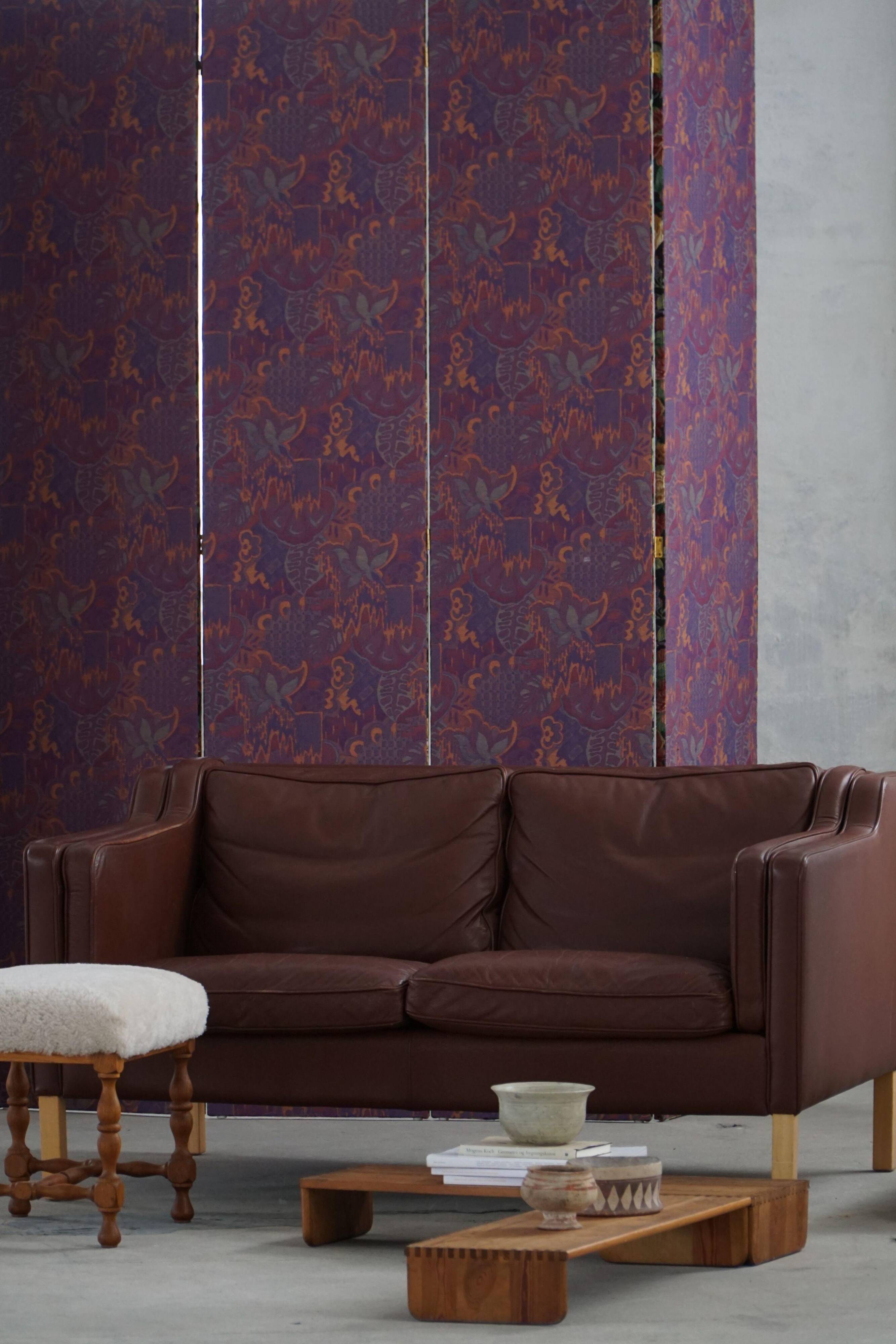 Stouby Møbelfabrik, two-seater sofa in mid-century style in brown leather, 1970s.