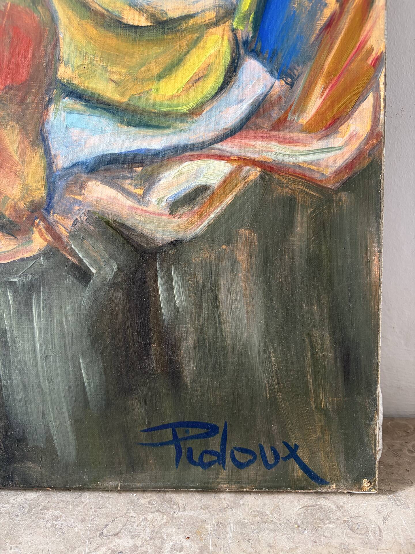 Still life with fruits, oil on canvas signed Pidoux.