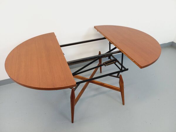 Grande table basse ronde scandinave vintage Smorrebrod de Arne Vodder, extensible en table à manger