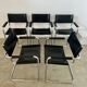 Lot of 5 tubular metal and black leather chairs MG5 GRassi style 70s Bauhaus style