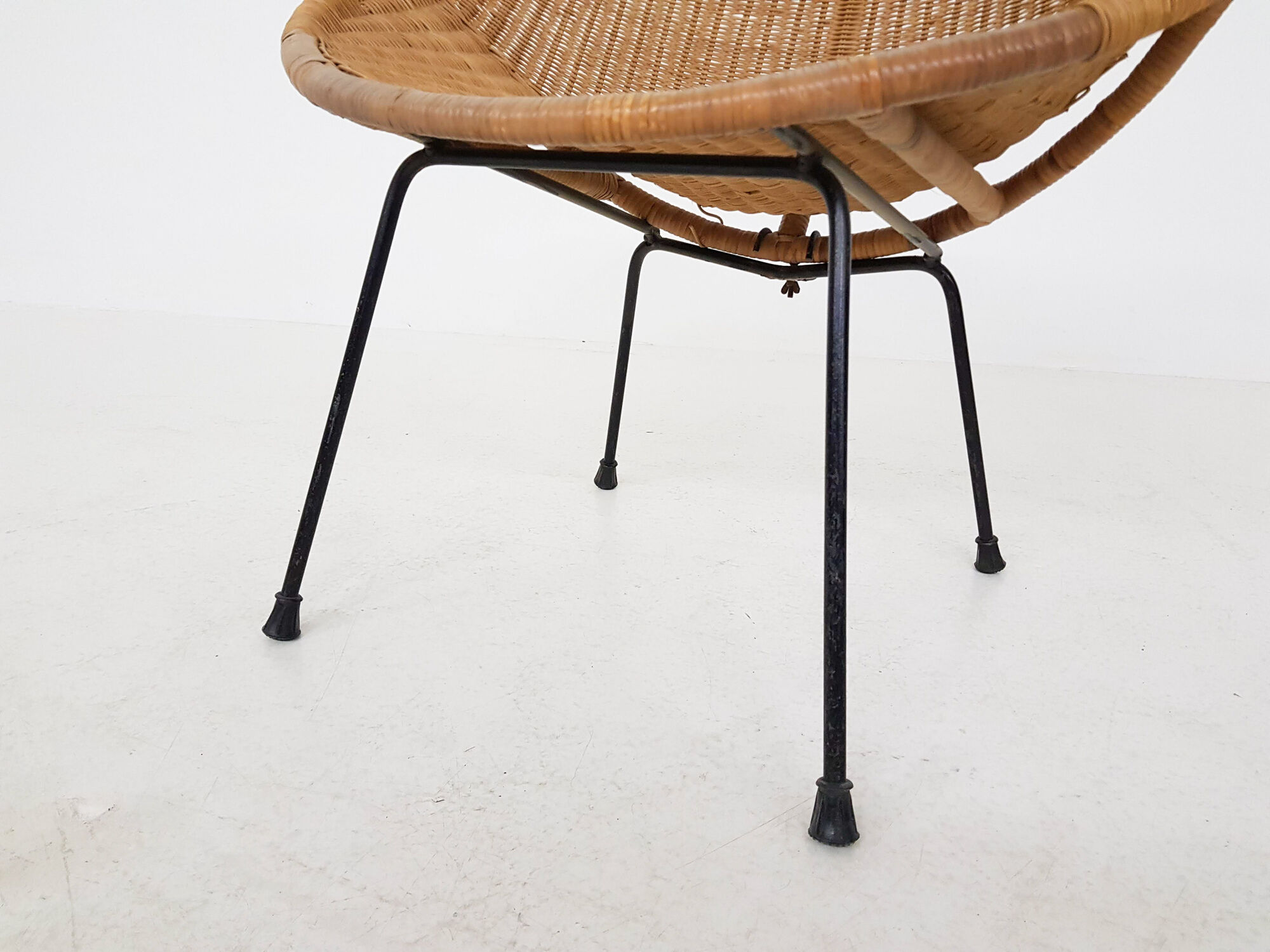 Vintage metal and rattan lounge chair , The Netherlands 1960’s
