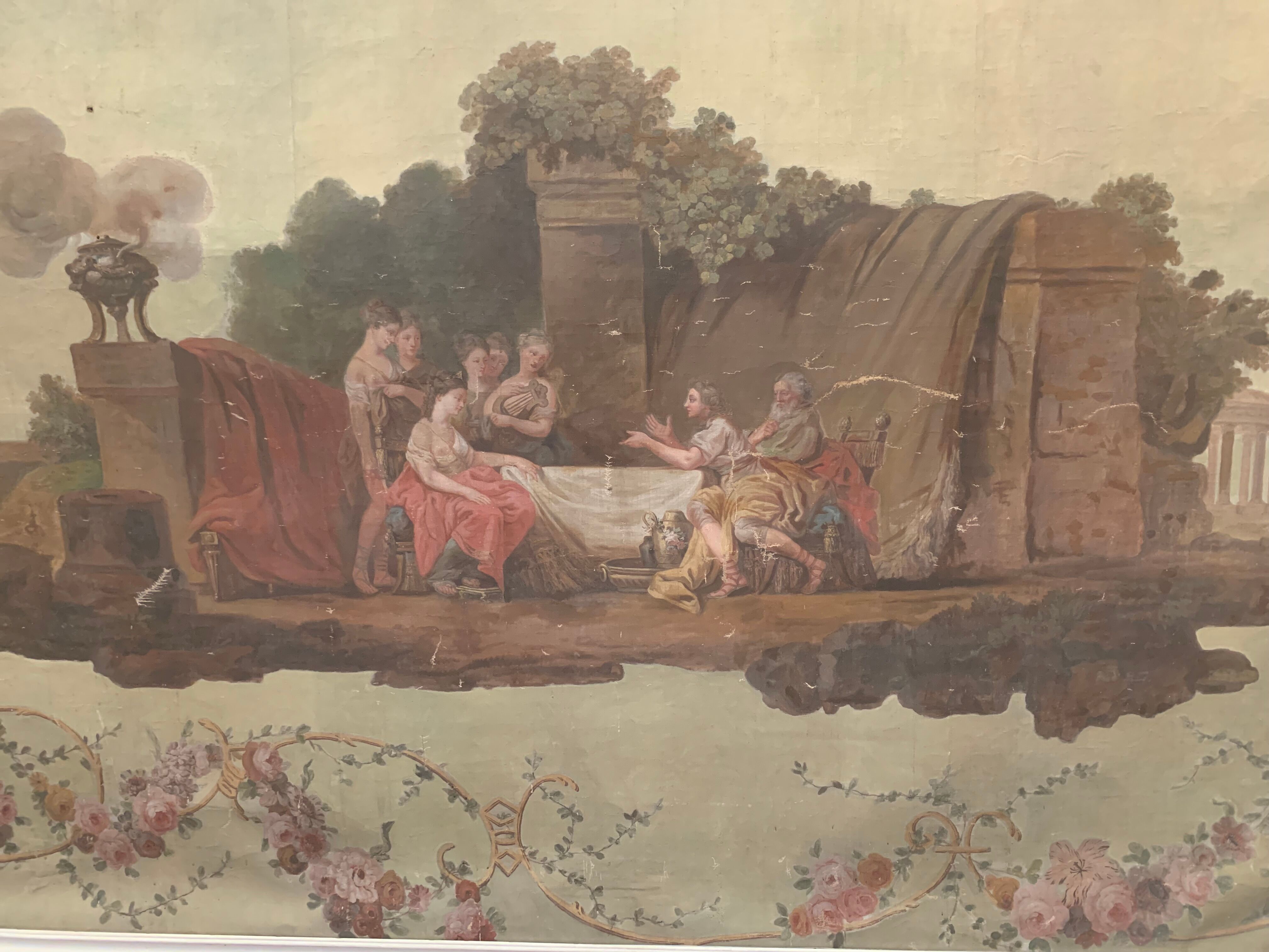 Painting on canvas has decoration of a scene in the Antique Decorative panel nineteenth century