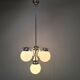 1930s Czech Art Deco Blue Opaline Glass and Chrome Four-Light Chandelier