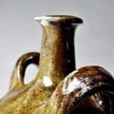 Old stoneware oil jar, glazed and enamelled, 2 handles