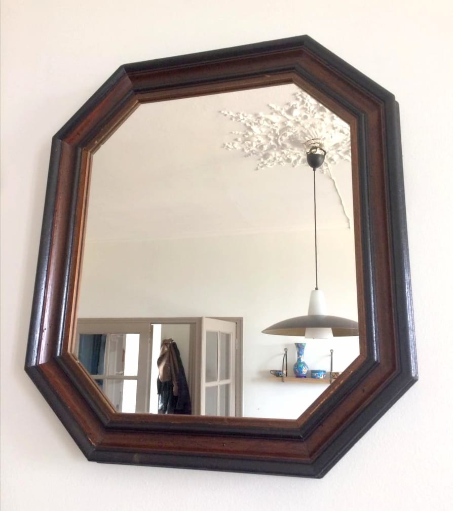 Hexagonal wooden mirror 1950