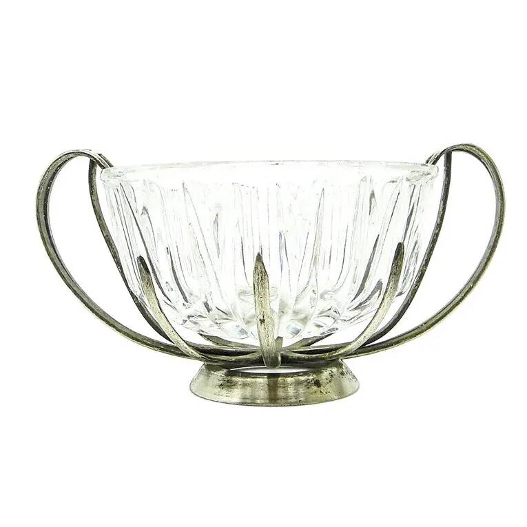 Postmodernist sugar bowl, glass, silver-plated brass, HEFRA, Poland, 1970s