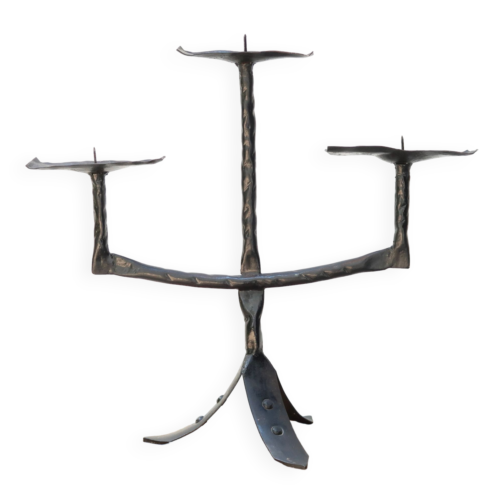 Three-branched wrought iron candle holder, 1950s