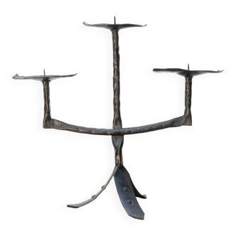 Wrought iron three-branched candle holder, 1950s