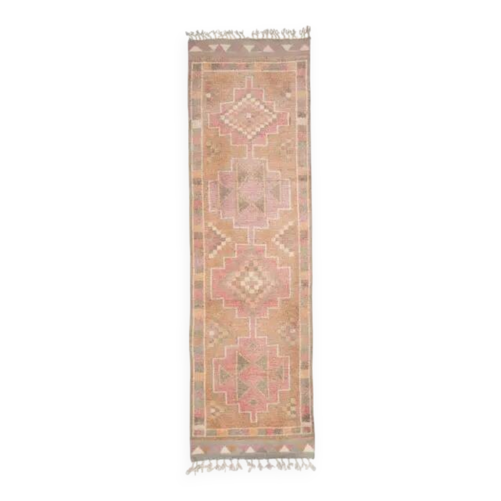 Vintage Turkish Hand-Knotted Wool Cotton Pink Runner92x335