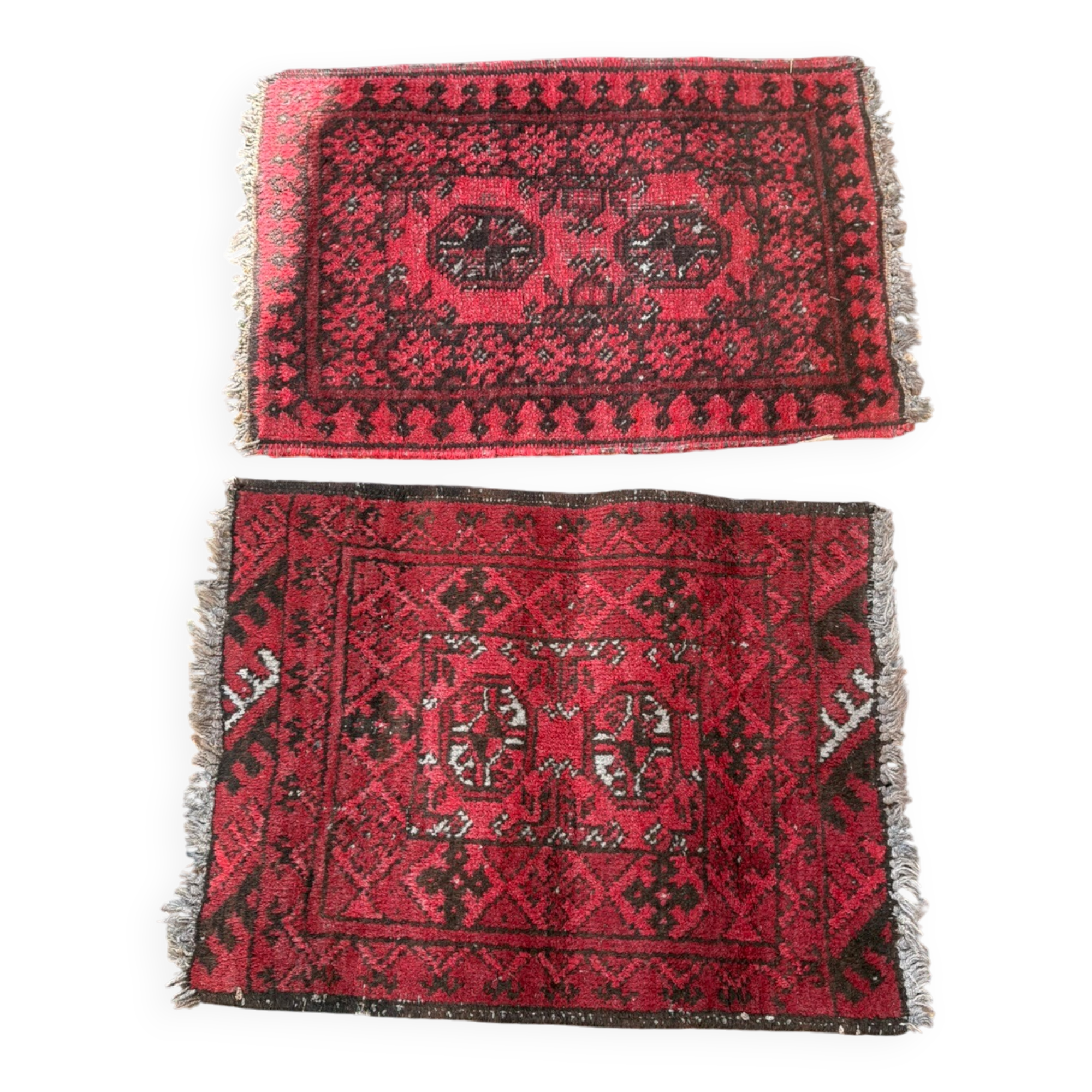 Pair of Antique Balouch Rugs 54x44 Hand-Knotted Wool Cushion Boho Vintage