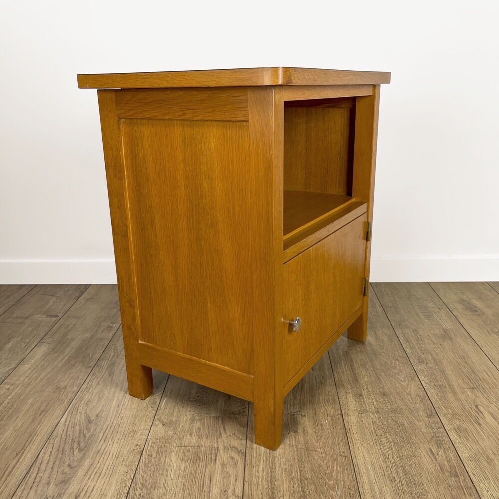 Pair of bedside tables blond wood and vinyl Jantzi 1966