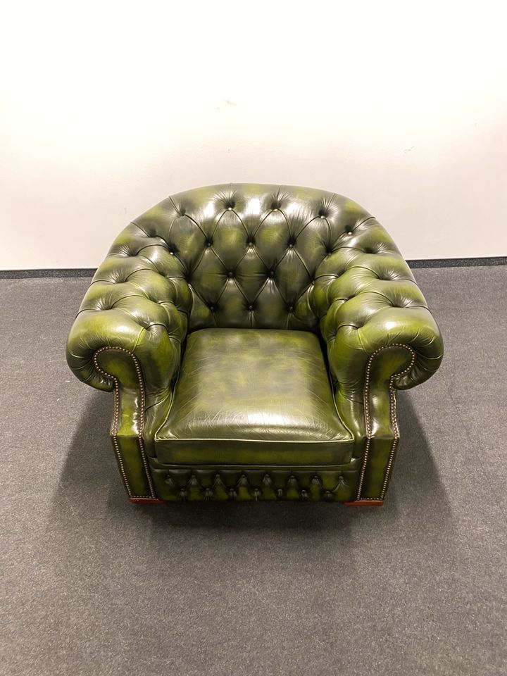 Handcrafted Chesterfield Club Armchair in Earthy Green Tone