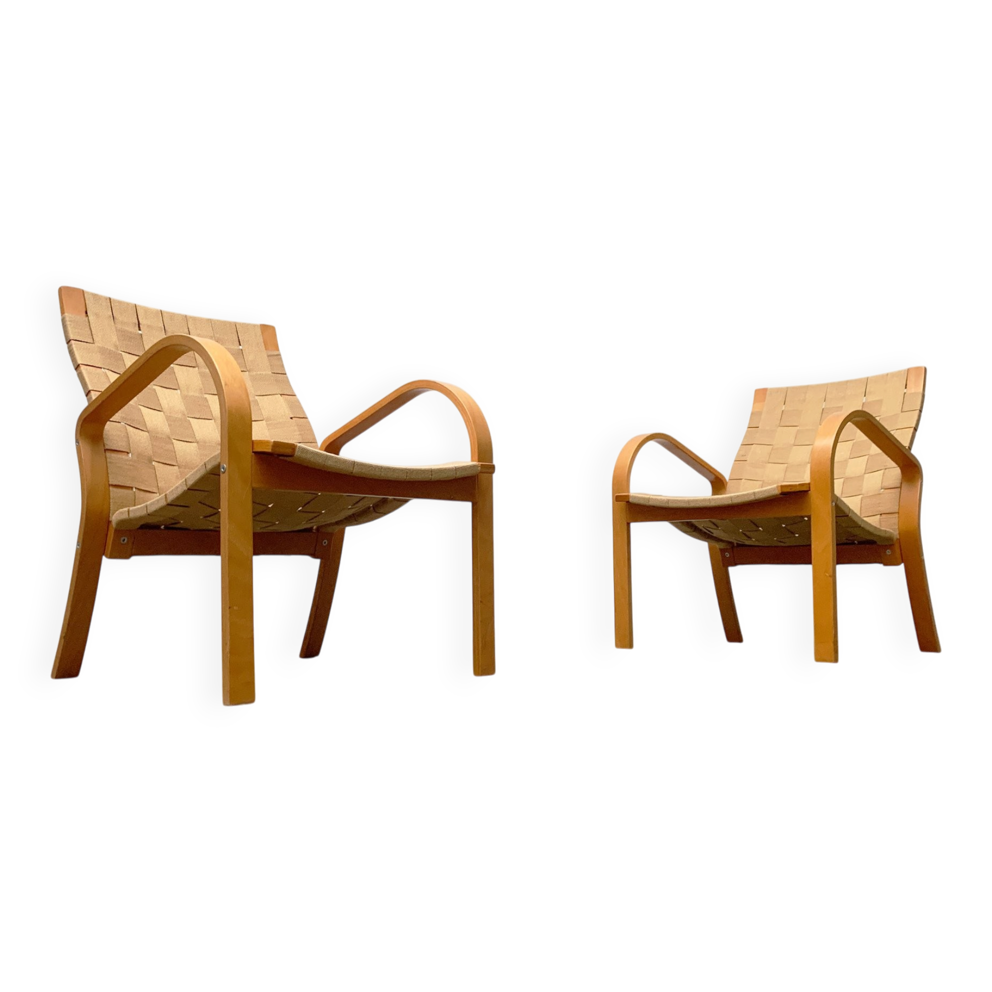 Vintage Scandinavian wooden armchair set