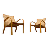 Vintage Scandinavian wooden armchair set