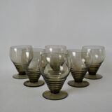 Set of 6 small art deco design wine glasses in smoked glass from the 30s and 40s