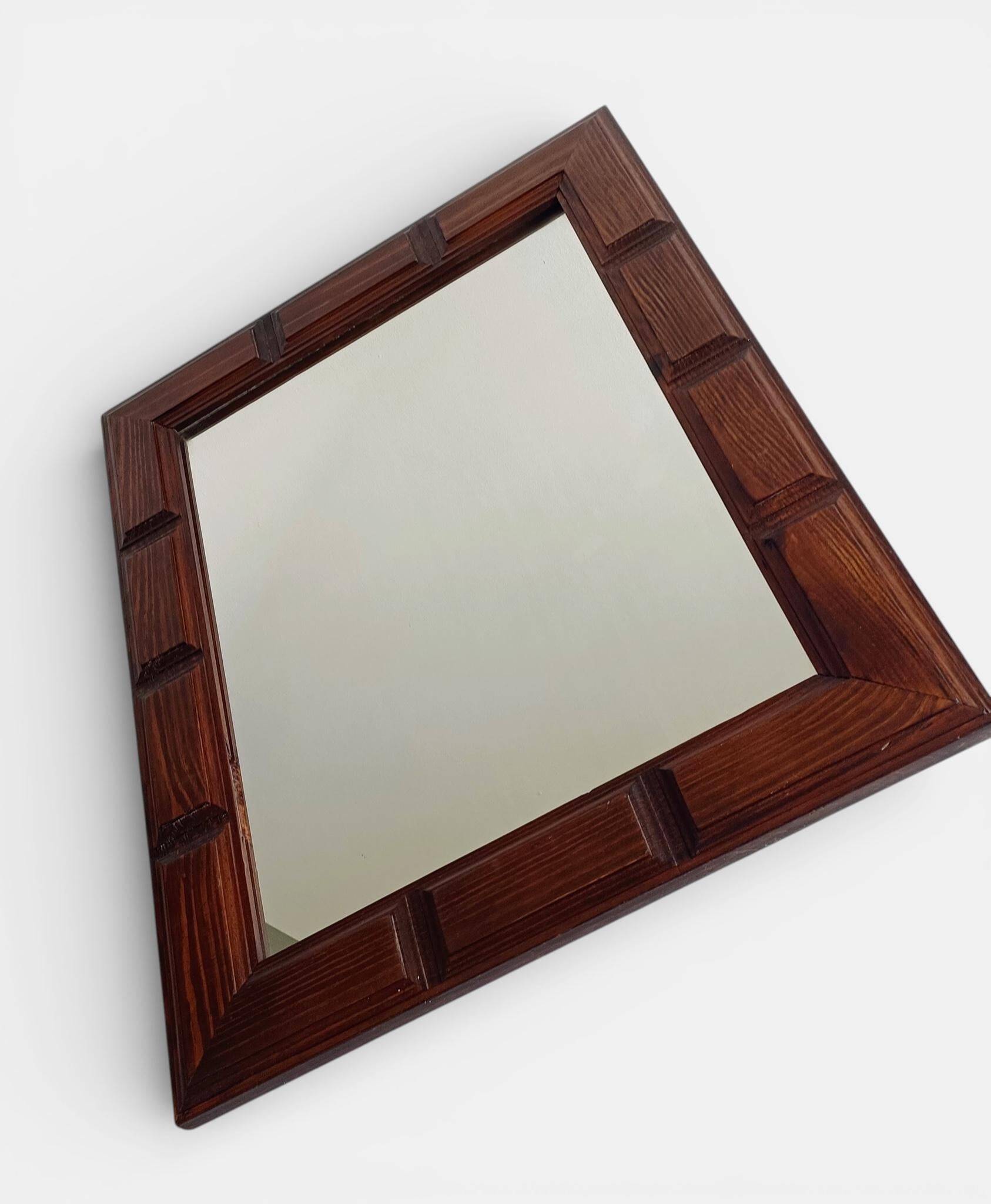 Mid-Century Spanish Oak Wall Mirror– Castilian Style, 1950s