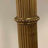 Brass tripod floor lamp with golden pompom lampshade 1960