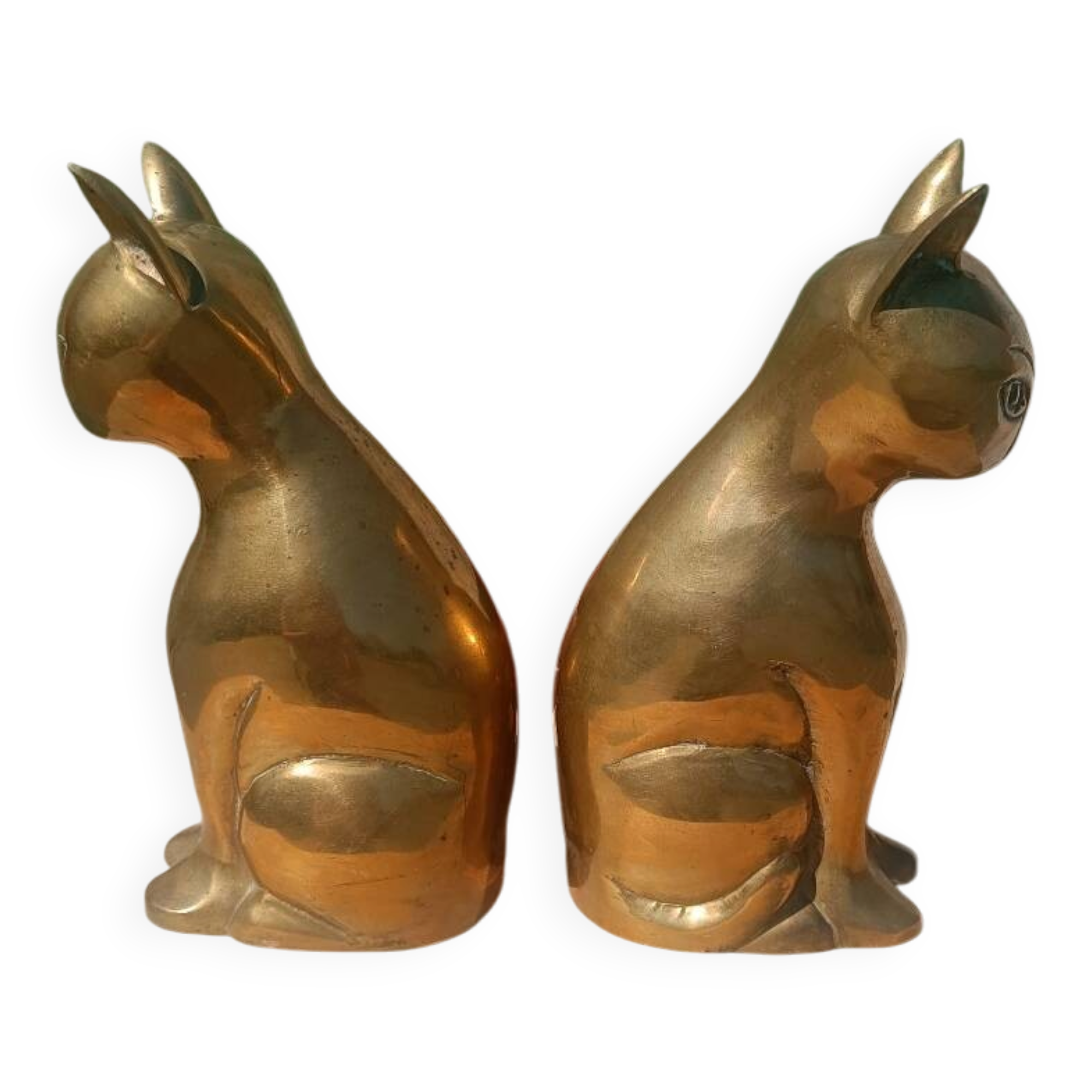 Gold-plated brass bookend cat