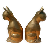 Gold-plated brass bookend cat