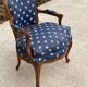 Bergère armchair Louis XV blue silk fabric embroidered