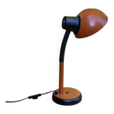 Vintage 70s desk lamp with a swan neck in terracotta and black, space age style.