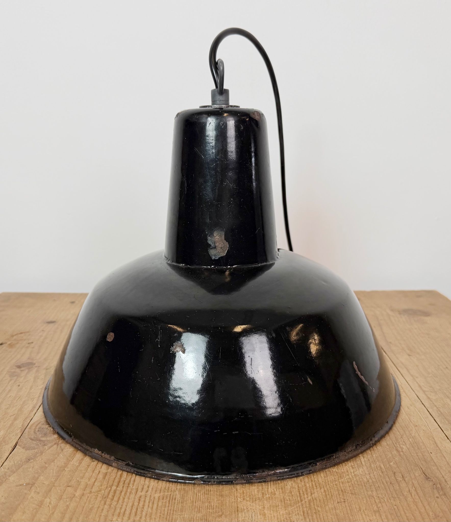 Industrial Black Enamel Factory Pendant Lamp, 1950s