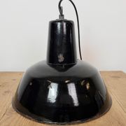 Industrial Black Enamel Factory Pendant Lamp, 1950s