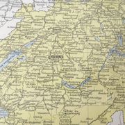 Vintage map of Switzerland in colour 43x43cm from 1950.