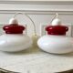 Duo de suspensions en opaline blanche et rouge années 50