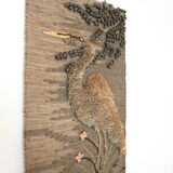 Wall tapestry "heron" in wool with relief, 70s