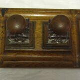 Old Inkwells (2) With Its Wooden Base + Blotter Pad..Excellent condition.