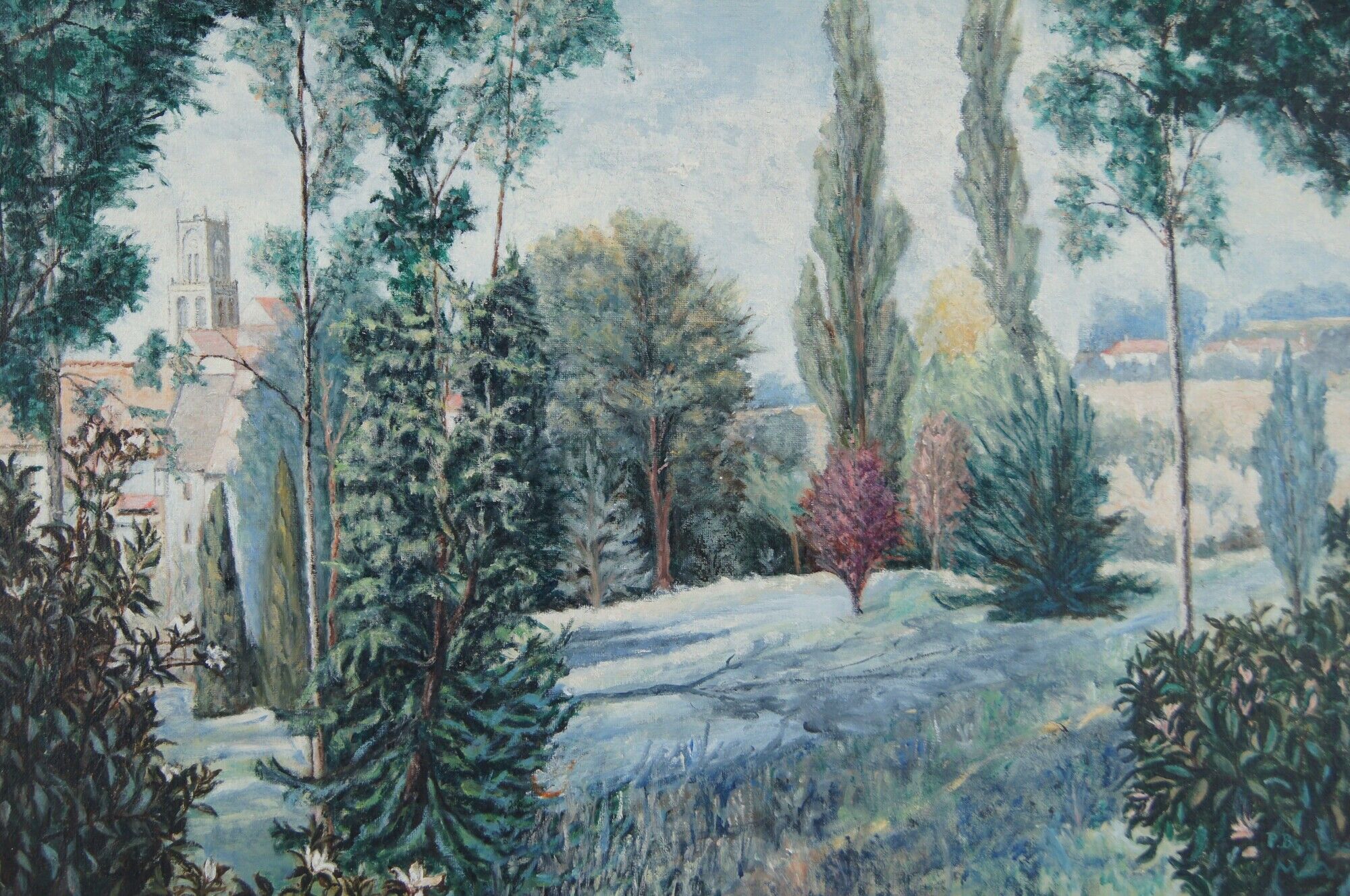 Country and village view - Oil on canvas signed at bottom right French School 20th