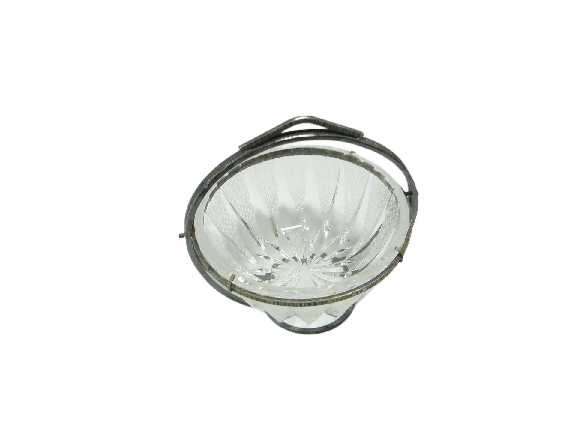 Sugar bowl, mid-century modern, transparent glass, silver-plated brass, Poland, 1960s.