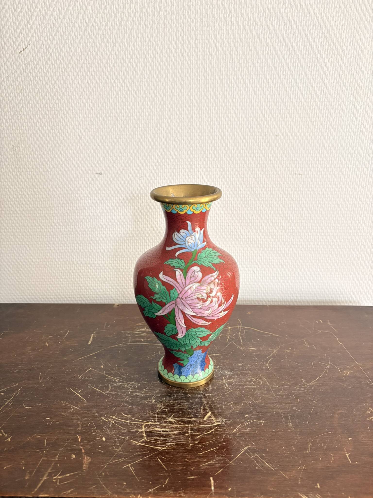 Baluster Vase Peony Flowers Butterfly Cloisonné Enamel Republic Period