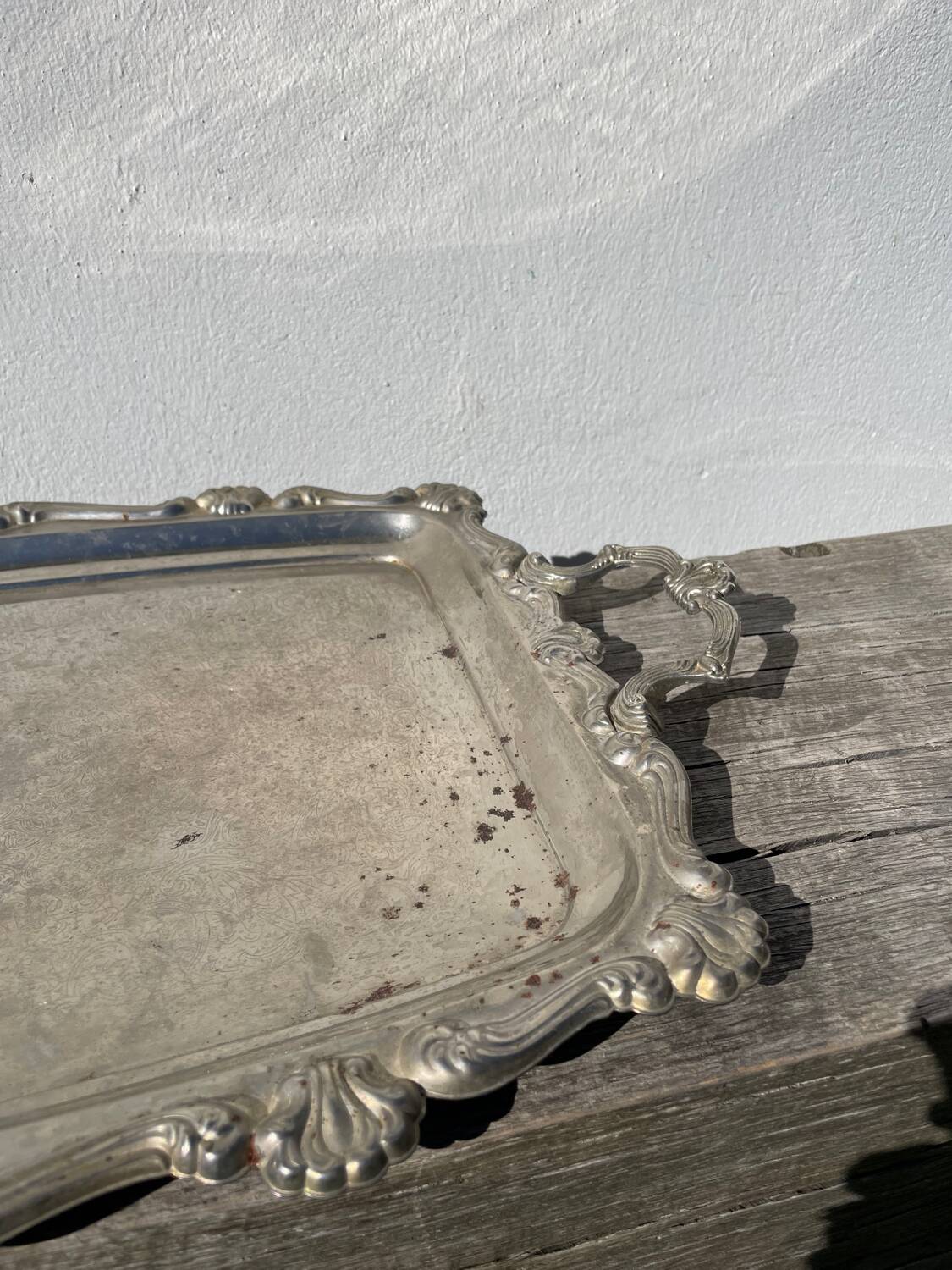 Silver metal rectangular butler tray