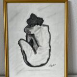 Dessin au fusain signé M Dubois dans cadre doré Représentant une femme nue