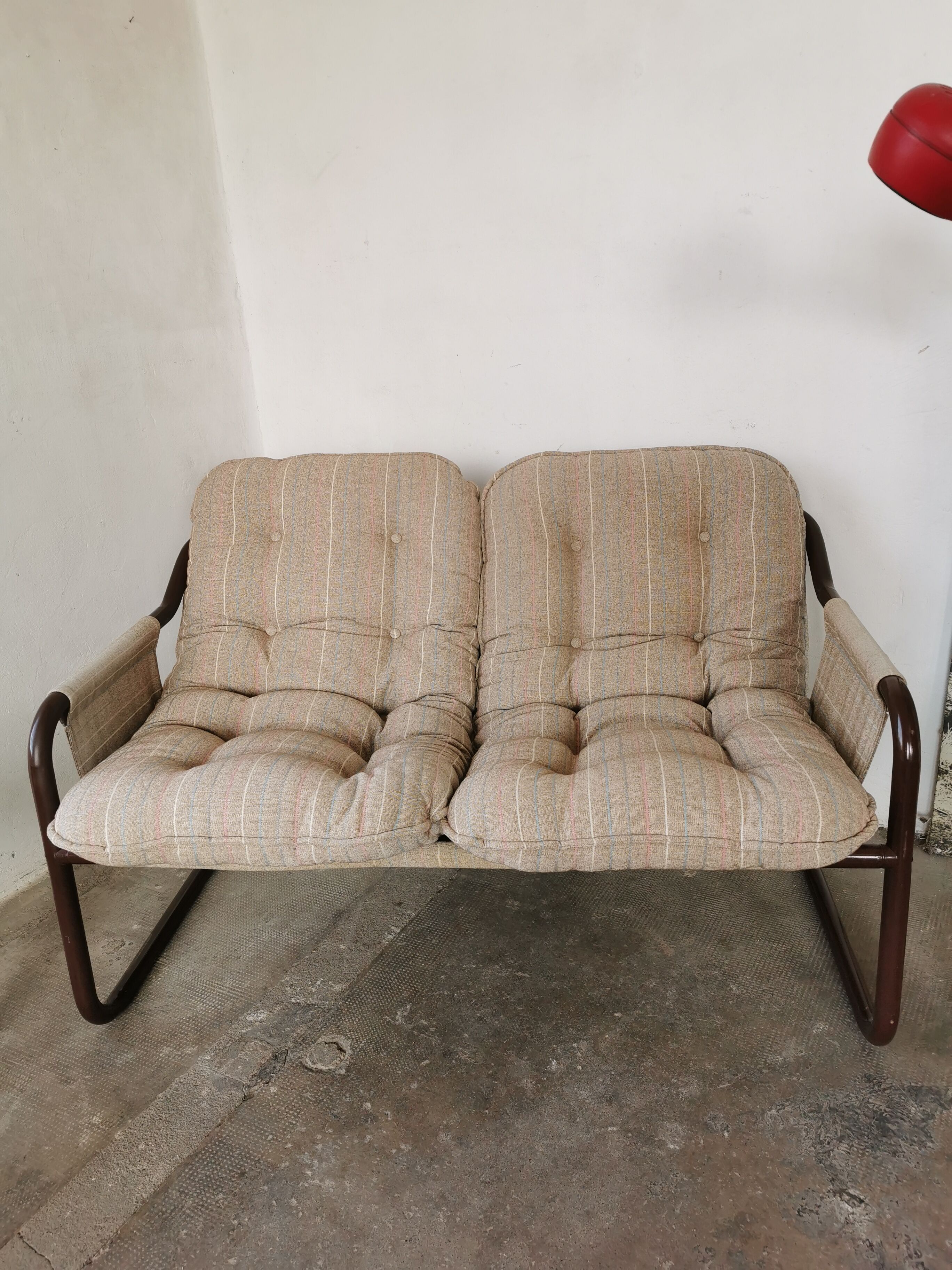 Tubular metal bench from the 80s