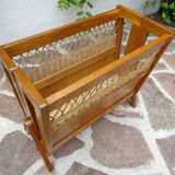 Oak and rattan magazine rack