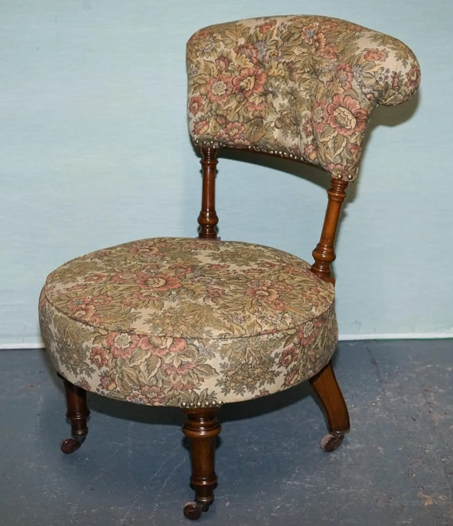 Antique Victorian Nursing Chair in Tapestry with Floral Decoration