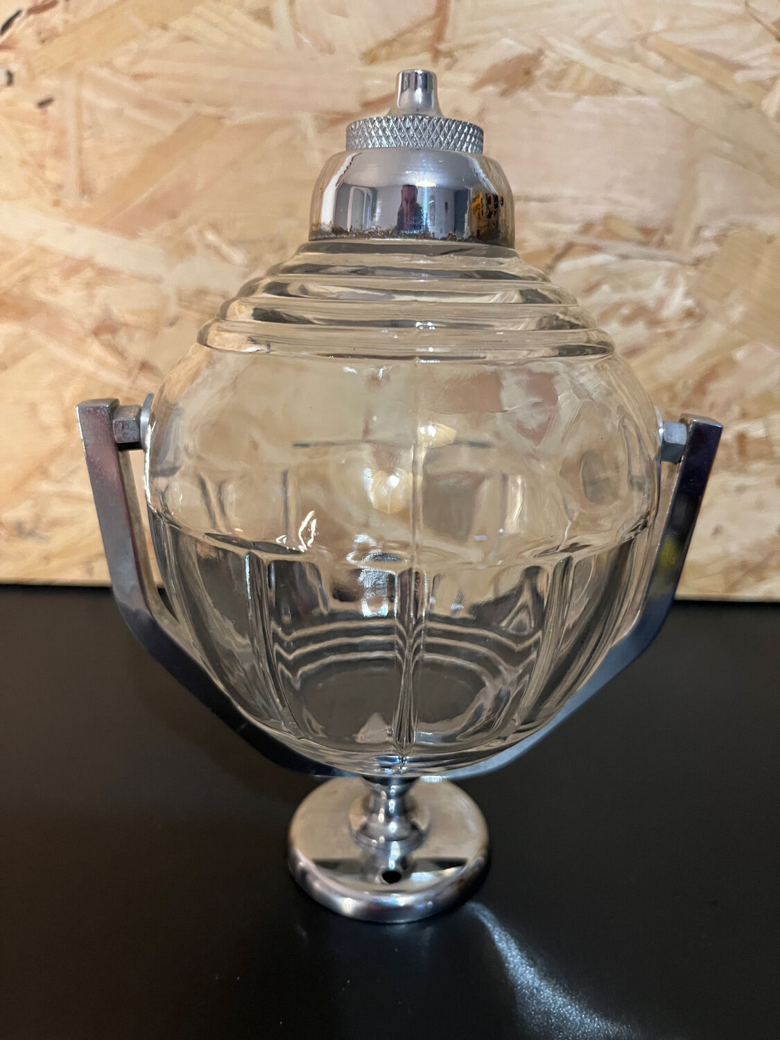 Old glass and metal liquid soap dispenser
