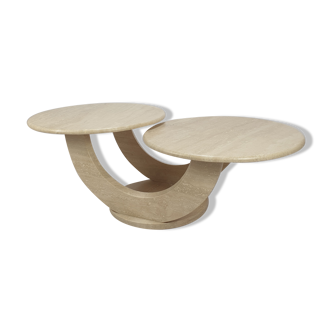 Table basse italienne en travertin du milieu du siècle, années 1980