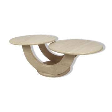 Table basse italienne en travertin du milieu du siècle, années 1980