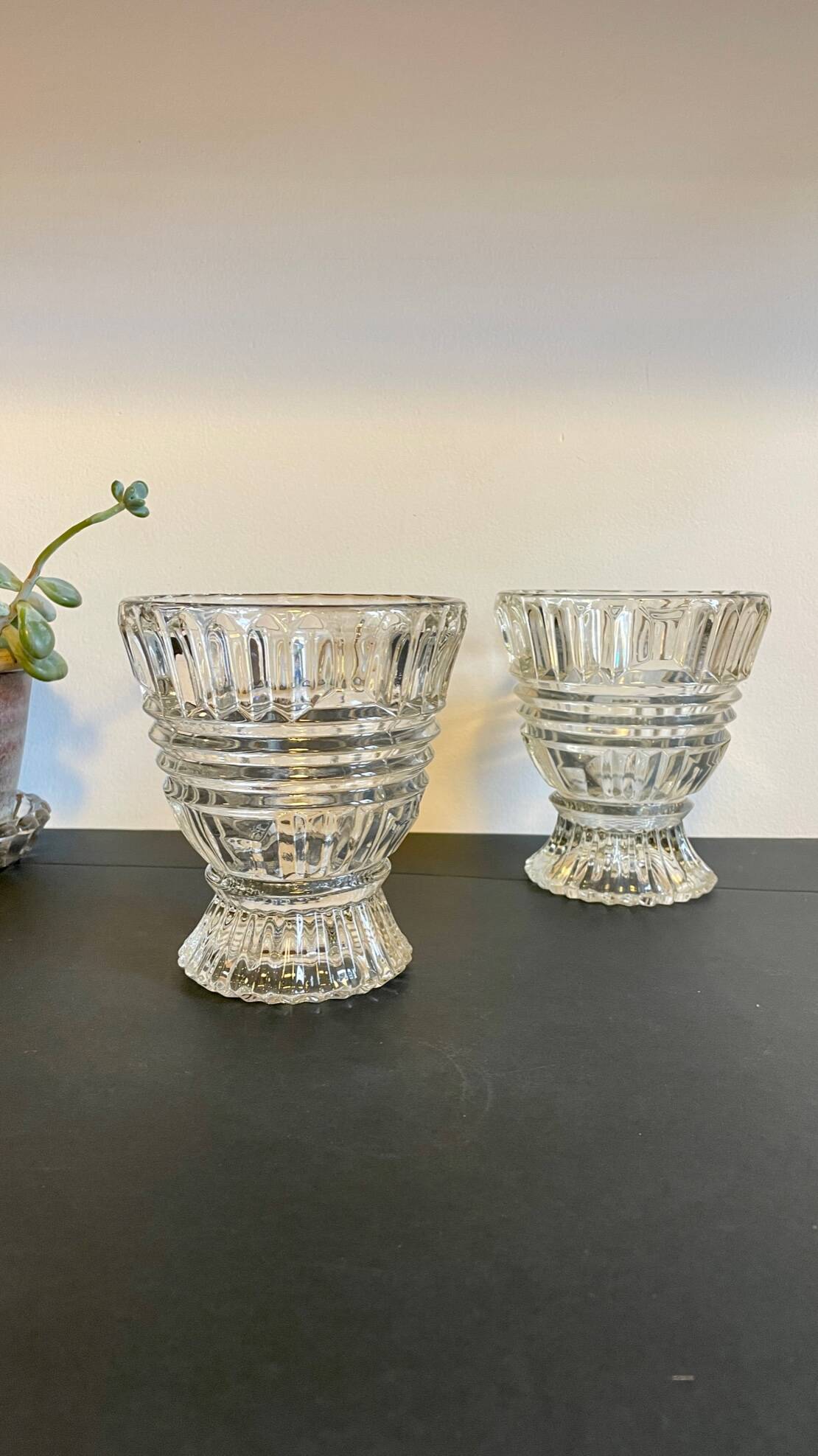 Paire vases géométriques semi-cristal vintage