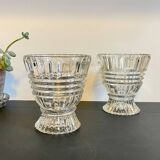 Pair of vintage geometric semi-crystal vases