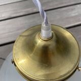 Vintage globe pendant light in smooth white opaline and gold metal