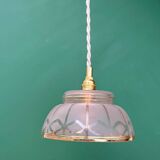 Vintage pendant lamp shade in white and gold frosted glass