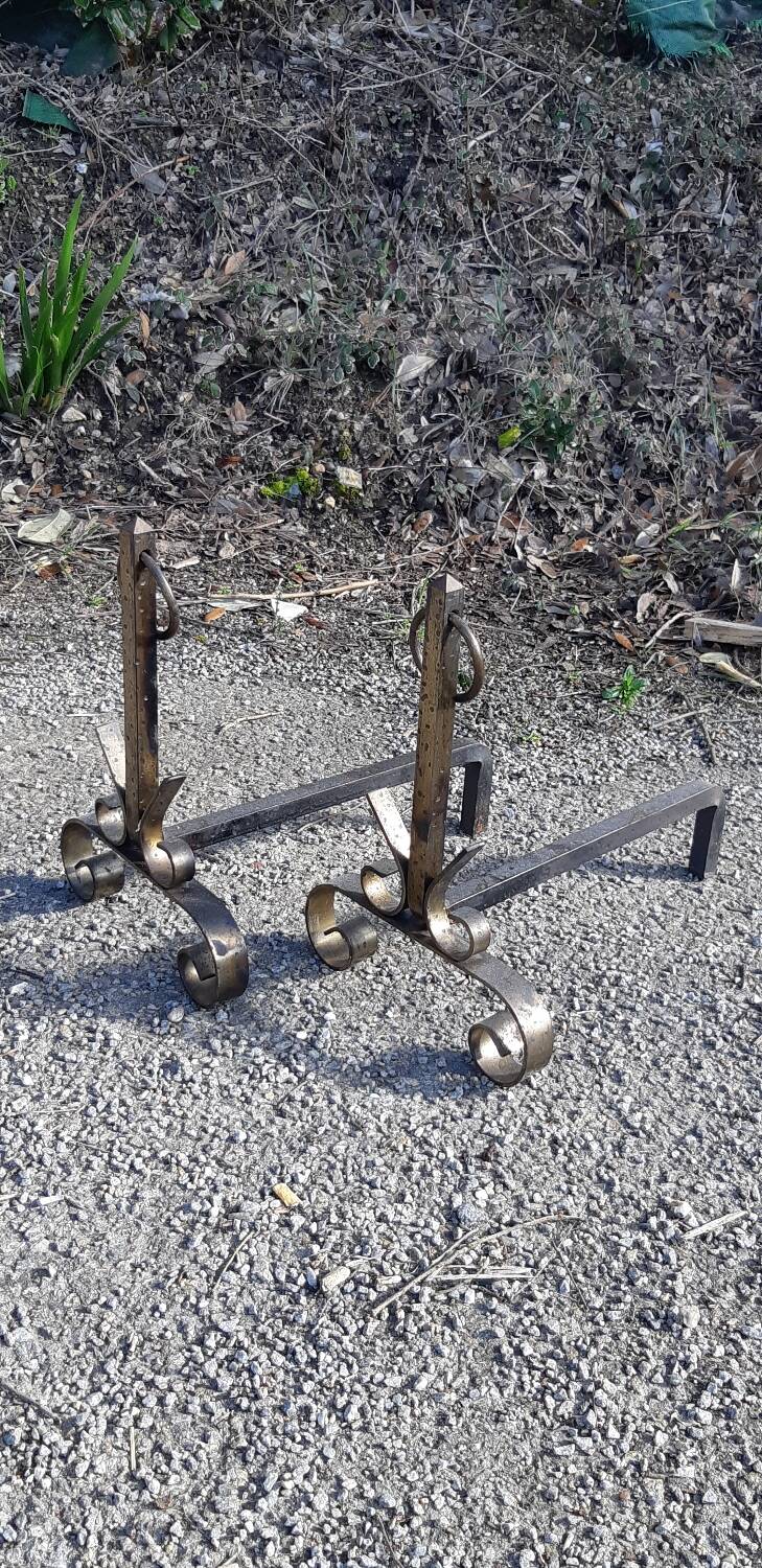 Pair of wrought iron andirons